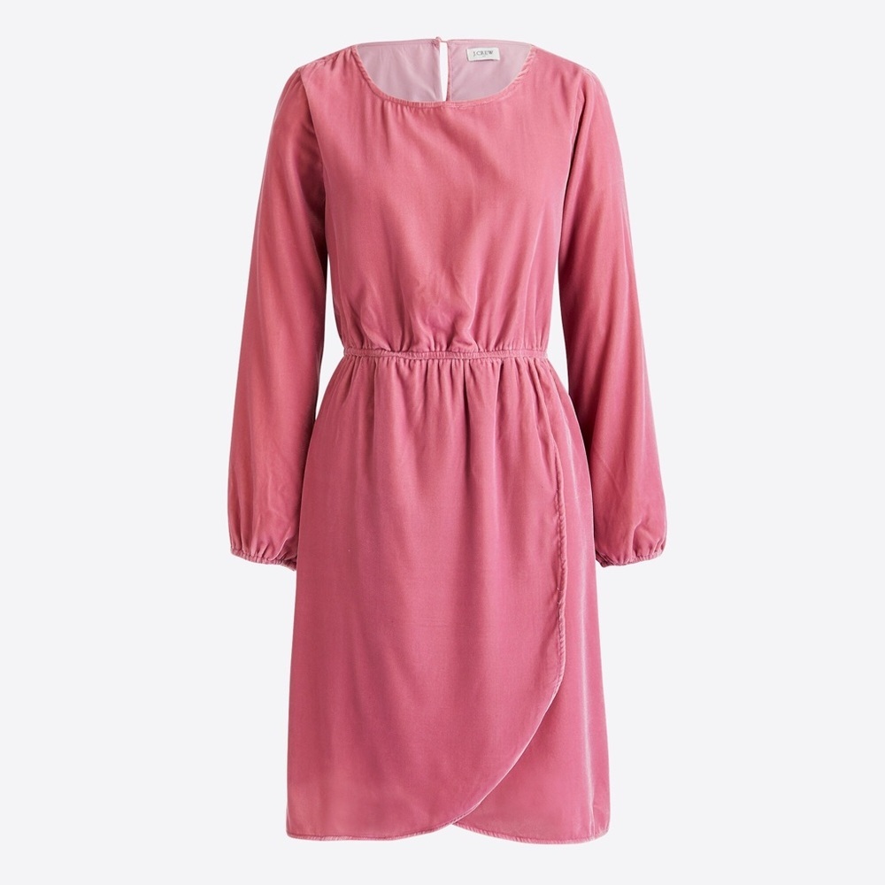 J. Crew Factory Dress Tulip Hem Velvet Wrap Special Occasion Guava Berry 14